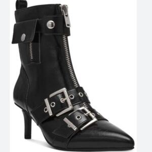 Wild Pair Black Heeled Boots with Silver Accents